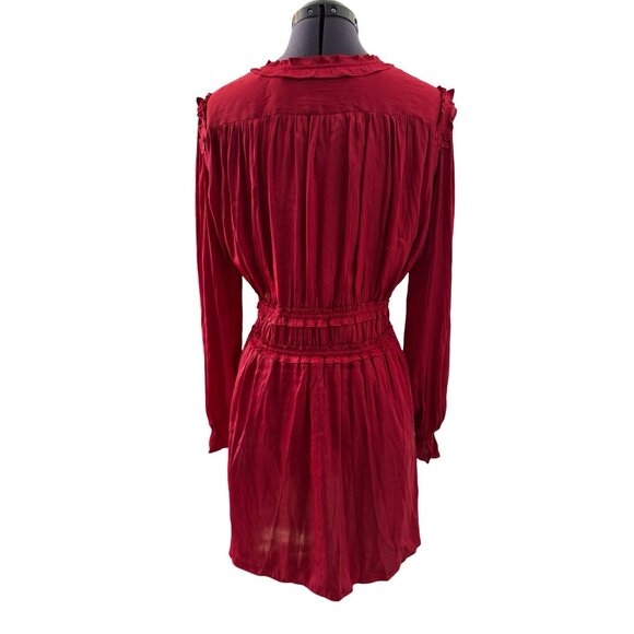 The Kooples Red Long Sleeve Mini Dress Elastic‎ Waist Ruffled Viscose Sz US 8 - Picture 5 of 15